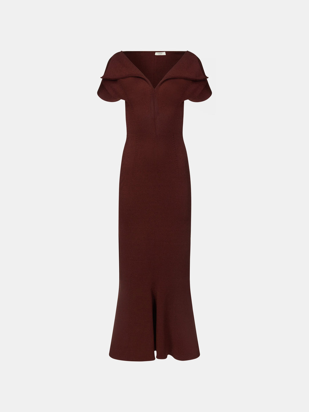 Deep Red Compact Cotton Knit Sculpted Dress — Detail View, Oxblood Red