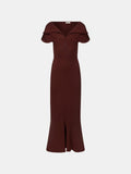 Deep Red Compact Cotton Knit Sculpted Dress — Detail View, Oxblood Red