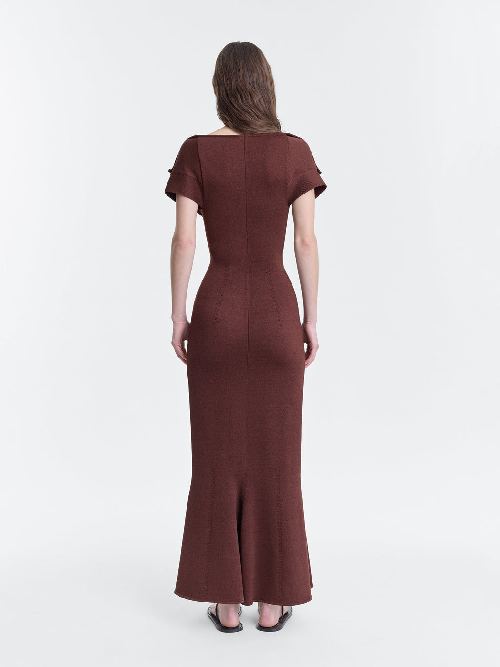 Deep Red Compact Cotton Knit Sculpted Dress — Front View, Oxblood Red