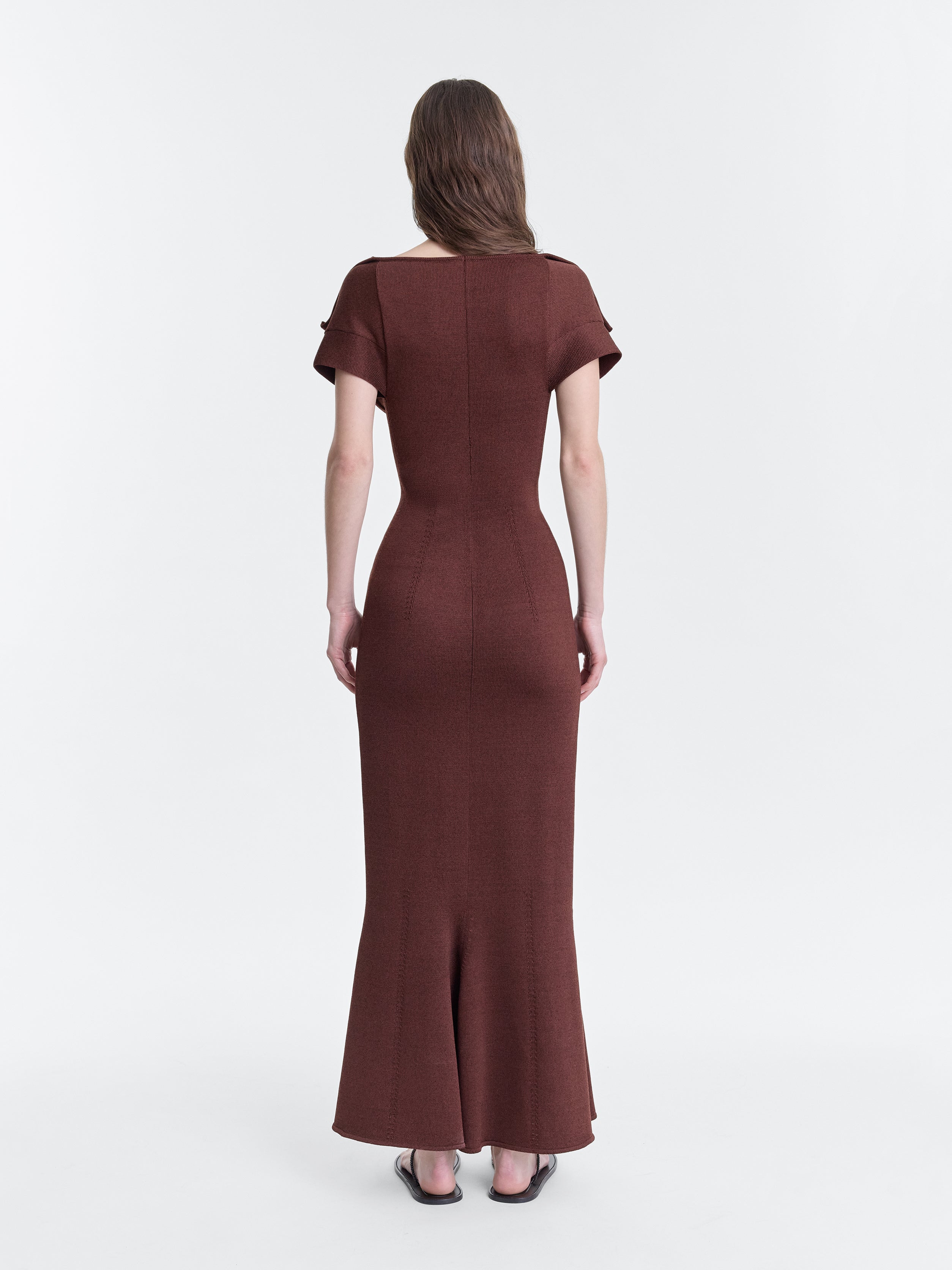 Deep Red Compact Cotton Knit Sculpted Dress — Front View, Oxblood Red